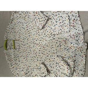 Moon & Madison White Crocheted Cardigan with Multicolor Dots